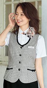 16440 en joie(アンジョア) ゆるやかなネックラインが優しい雰囲気のチェック柄ベスト 93-16440