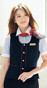 16460 en joie(アンジョア) 濃紺に赤のパイピング!ペプラムスタイルの無地ベスト 93-16460