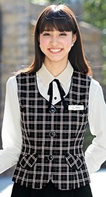 en joie(アンジョア) 11610 黒とチェックの華やかベスト チェック 93-11610