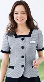 en joie(アンジョア) 86415 スクエア襟×ネイビーの配色!ボーダー柄のサマージャケット 93-86415