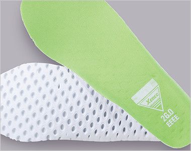ジーベック 85130 蛍光めちゃ軽 安全靴 超軽量600g 樹脂先芯 穴あきEVAにメッシュ素材を貼り合わせたインソールでムレを防ぎ快適な履き心地に。