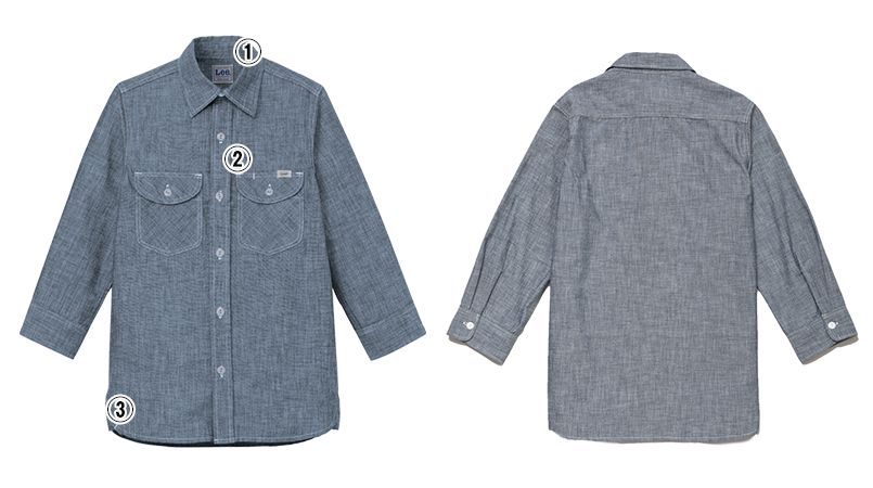 LCS43004 Lee シャンブレーシャツ/七分袖(女性用) 商品詳細・こだわりPOINT