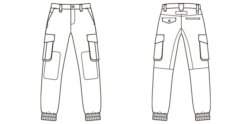 RP6905 ROCKY デニムジョガーカーゴパンツ(男女兼用) ハンガーイラスト・線画