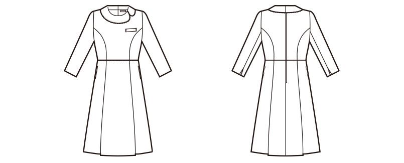en joie(アンジョア) 61680 優しい雰囲気のネックラインで大人可愛い七分袖ワンピース(女性用) ツイード×無地 ハンガーイラスト・線画