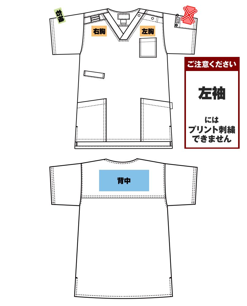 7045SC FOLK(フォーク)×Dickies スクラブ(男女兼用) プリントエリア
