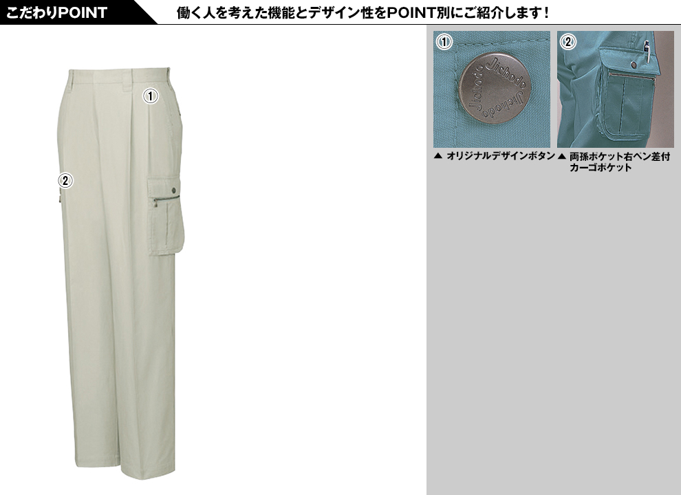 自重堂 45602 ツータックカーゴパンツのこだわりPOINT